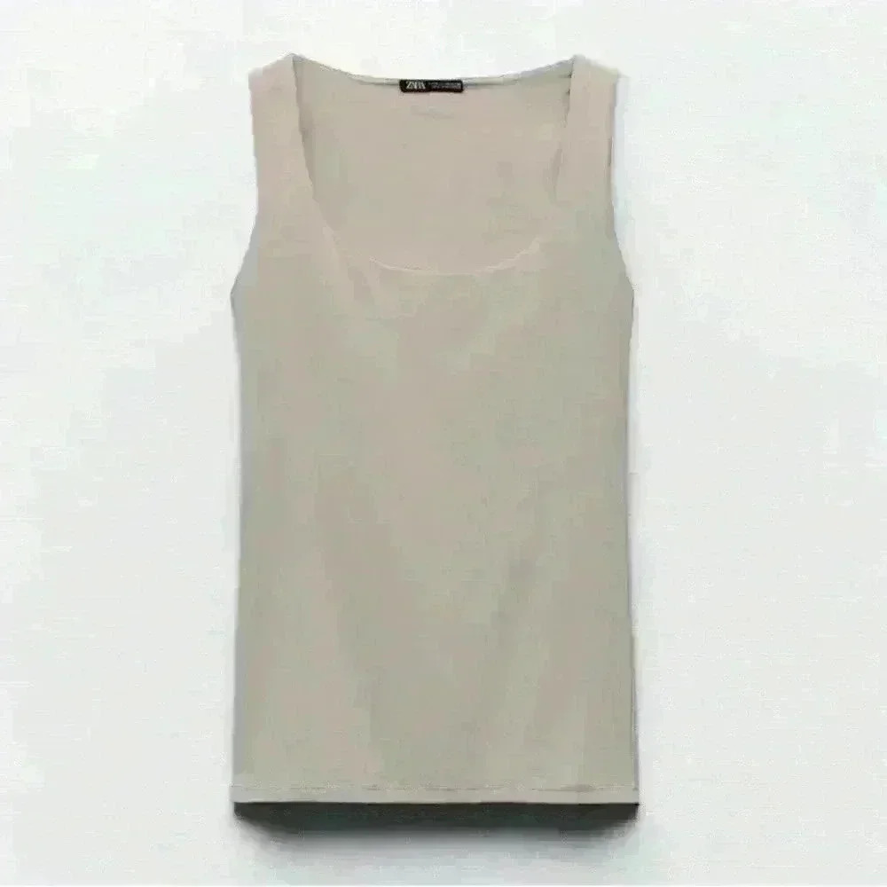 Zara Womens Nude Beige Sleeveless Lightweight Casual Minimalist Top  Small